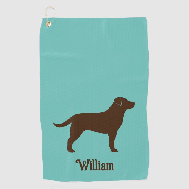 Serviette De Golf Chocolat Labrador Retriever Silhouette avec nom (Devant)