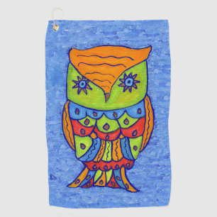 Serviette De Golf Chouette Abstraite lunette vert visage étoile yeux