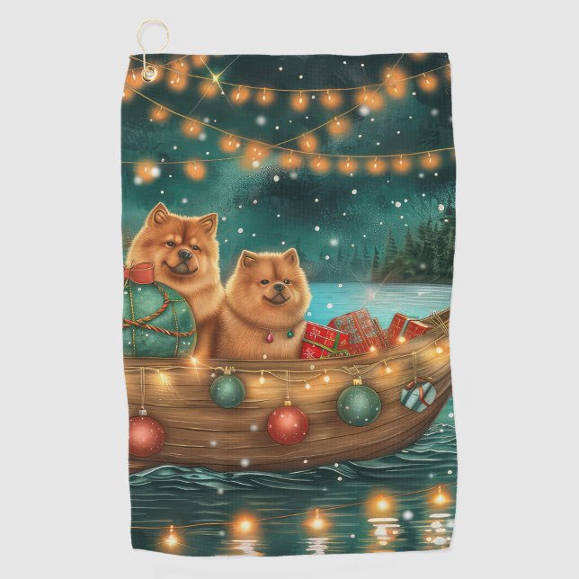 Serviette De Golf Chow Chow Noël Festive Voyage (Devant)