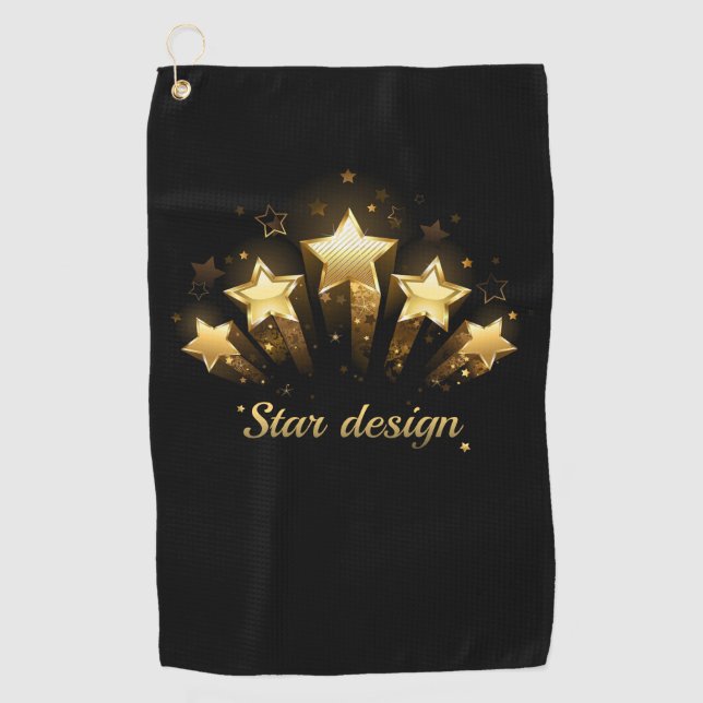 Serviette De Golf Cinq étoiles d'or en noir (Devant)