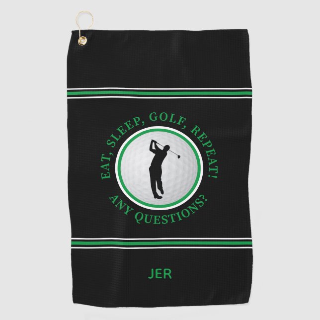 Serviette De Golf Citation de golfeur Homme Pro Golf Balle Noir Vert (Devant)