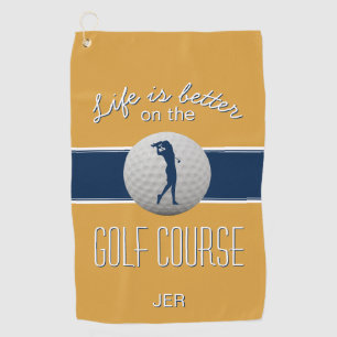 Serviette De Golf Citation La Vie Est Mieux Golf Monogrammé Jaune Bl