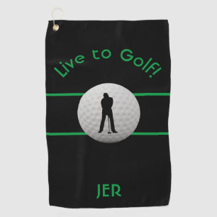 Serviette De Golf Citation Live to Golf Brodée Noir & Vert