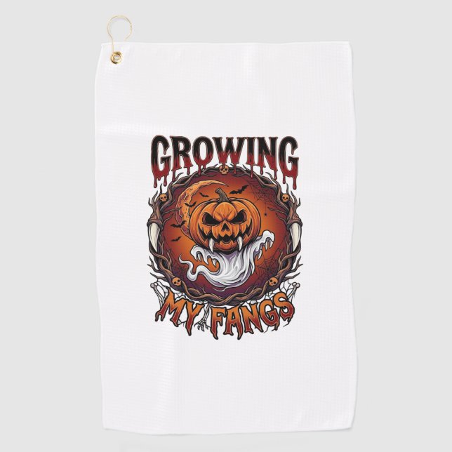 Serviette De Golf Citrouille de vampire aux crocs croissants Chauves (Devant)