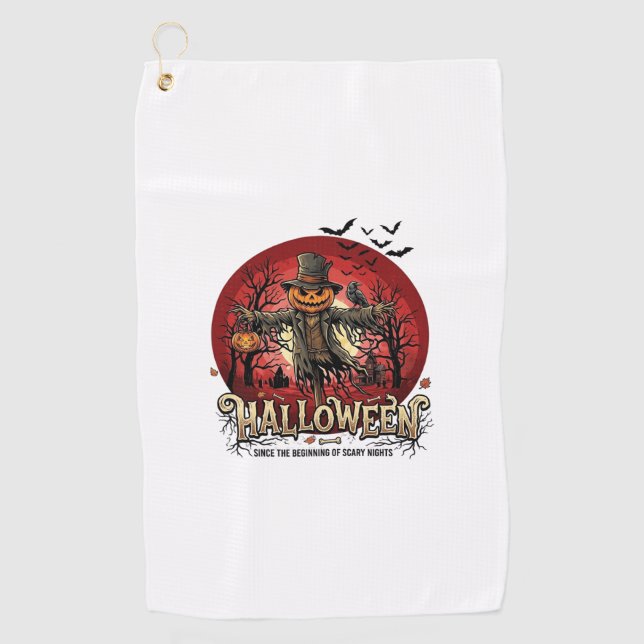 Serviette De Golf Citrouille d'Halloween Épouvantail Corbeau Chauves (Devant)