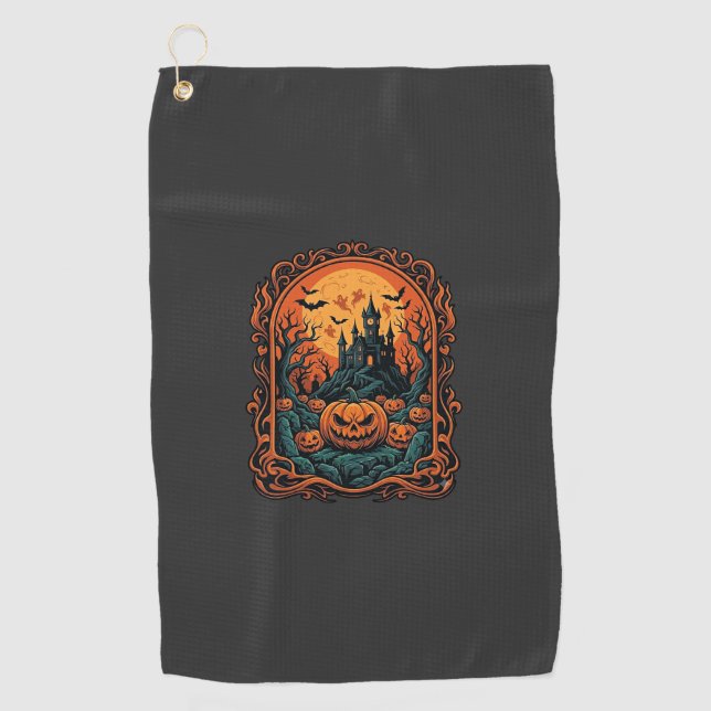 Serviette De Golf Citrouille d'Halloween Maison Hantée Pleine Lune C (Devant)