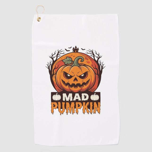 Serviette De Golf Citrouille Folle Halloween Dessin de Gravure Vinta (Devant)