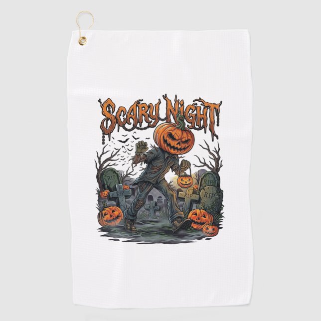 Serviette De Golf Citrouille Monstrueuse de Nuit Effrayante Lanterne (Devant)