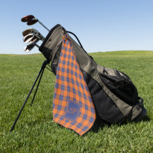 Serviette De Golf Citrouille orange bleu Tartan Plaid Monogramme