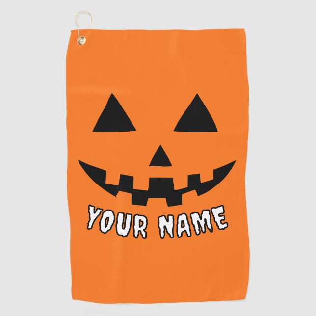 Serviette De Golf Citrouille orange personnalisé Halloween Votre Nom (Devant)