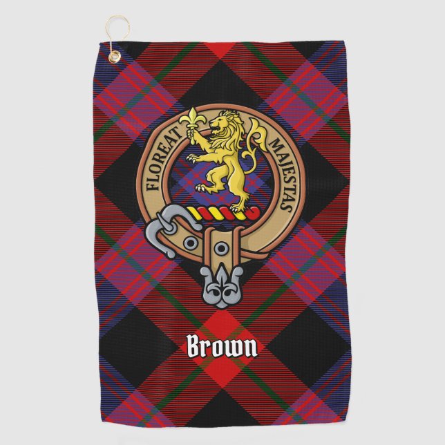 Serviette De Golf Clan Brown Crest sur Tartan (Devant)