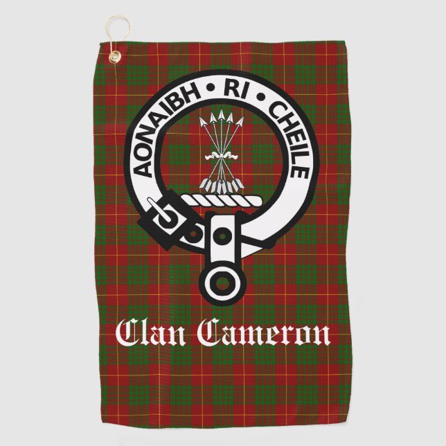 Serviette De Golf Clan Cameron Crest Badge & Tartan personnalisable (Devant)