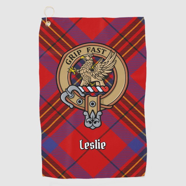 Serviette De Golf Clan Leslie Crest sur Red Tartan (Devant)