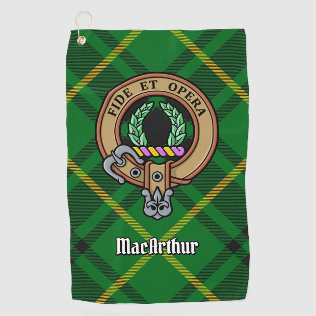 Serviette De Golf Clan MacArthur Crest sur Tartan (Devant)