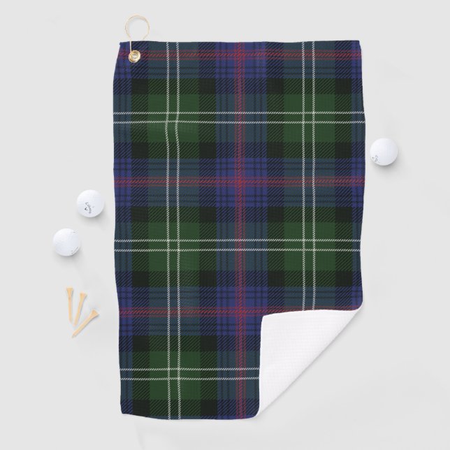 Serviette De Golf Clan Plaid Sutherland violet noir Tartan (En situation)
