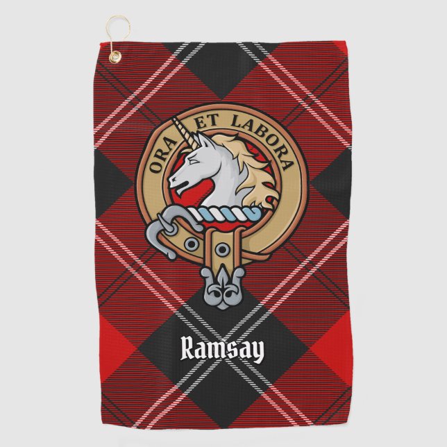Serviette De Golf Clan Ramsay Crest sur Red Tartan (Devant)