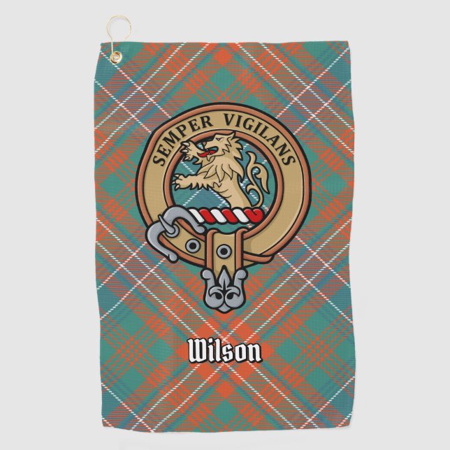 Serviette De Golf Clan Wilson Crest au-dessus de Tartan antique (Devant)