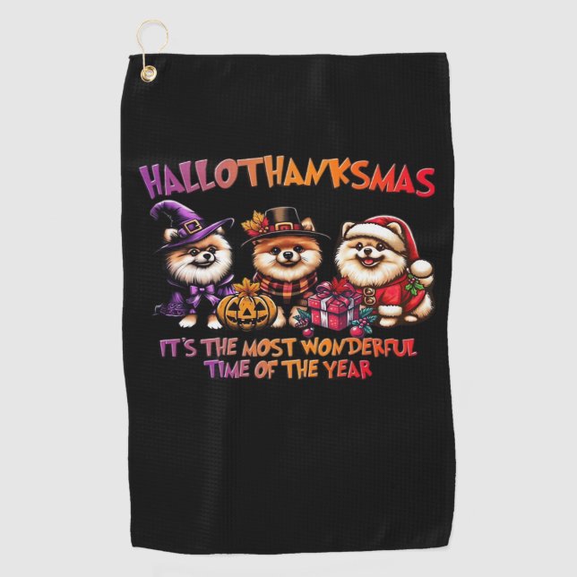 Serviette De Golf Classi de Noël d'Halloween de Poméranie (Devant)