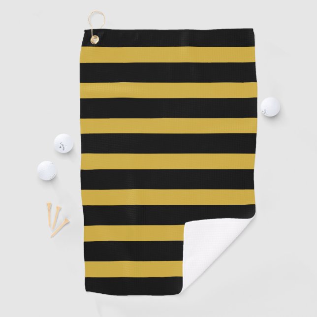 Serviette De Golf Classic Black and Metallic Gold Horizontal Striped (En situation)