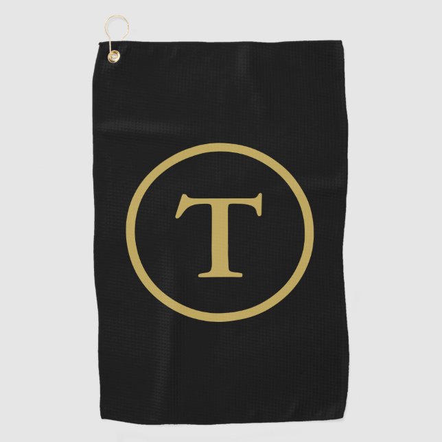 Serviette De Golf Classic Noir & Or Monogramme (Devant)