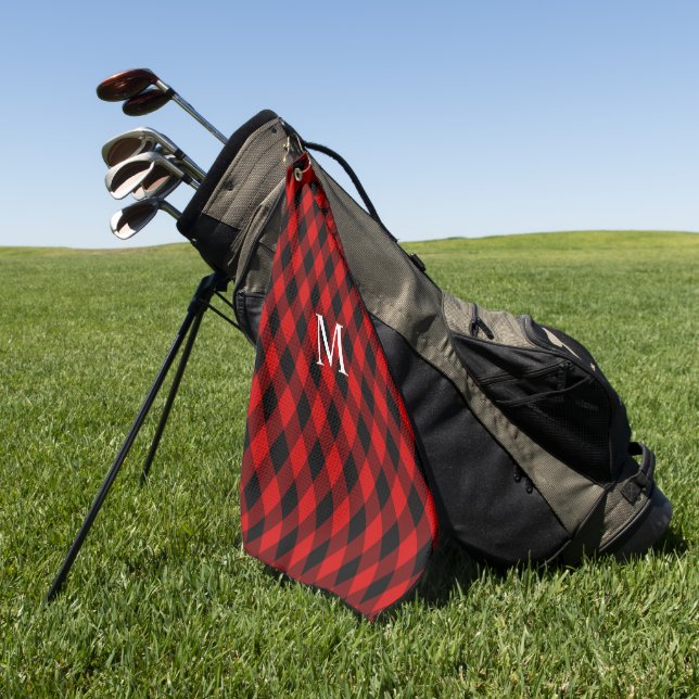 Serviette De Golf Classique motif diamant noir et rouge et monogramm (Vert)