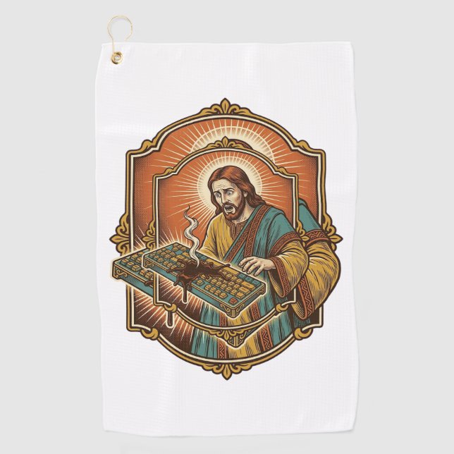 Serviette De Golf Clavier Mécanique Jésus Café Renversé Technologie  (Devant)