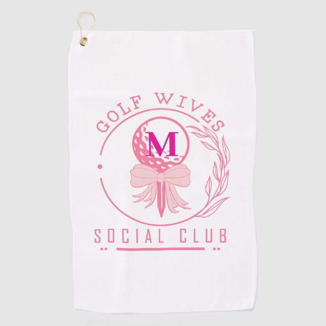 Serviette De Golf Club de femmes de golf Monogramme Ruban Rose Golfe (Devant)