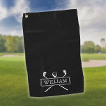 Serviette De Golf Club De Golf Blanc Noir Et Bal Nom Personnalisé<br><div class="desc">Personnalisez le nom pour créer un grand cadeau de golf et de garder saké. Conçu par Thisisnotme©</div>
