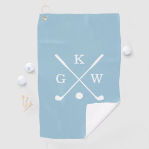 Serviette De Golf Club de golf bleu clair et blanc Monogramme