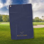 Serviette De Golf Club de golf Navy Blue and Gold Custom Name<br><div class="desc">Personnalisez le nom dans la typographie classique pour créer un cadeau de golf unique et garder le saké pour n'importe quel golfeur. Conçu par Thisisnotme©</div>