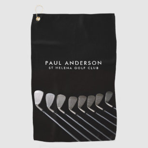 Serviette De Golf Club de golf noir et blanc nom personnalisé golfeu