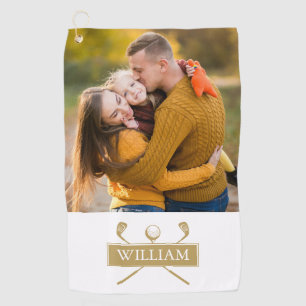 Serviette De Golf Clubs de golf et balle or blanc Photo personnalisé