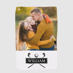Serviette De Golf Clubs de golf noir blanc et balle photo nom person