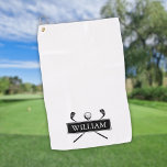 Serviette De Golf Clubs De Golf Noir Et Blanc Nom Personnalisé<br><div class="desc">Personnalisez le nom pour créer un grand cadeau de golf et de garder saké. Conçu par Thisisnotme©</div>