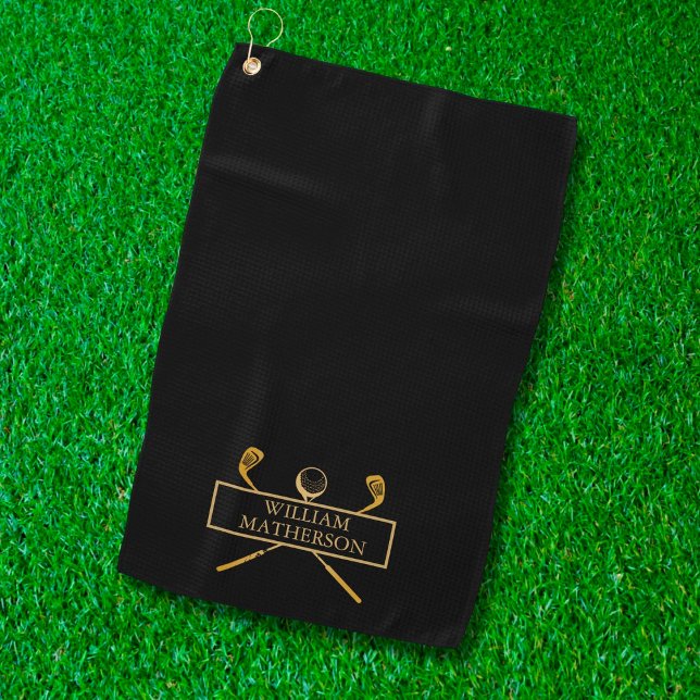 Serviette De Golf Clubs De Golf Noir Et Or Personnalisés (Créateur téléchargé)