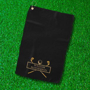 Serviette De Golf Clubs de golf personnalisés noir et or 