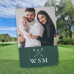 Serviette De Golf Clubs de golf photo monogramme blanc vert émeraude