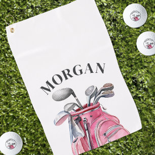 Serviette De Golf Clubs de golf rose amusants Monogramme Nom