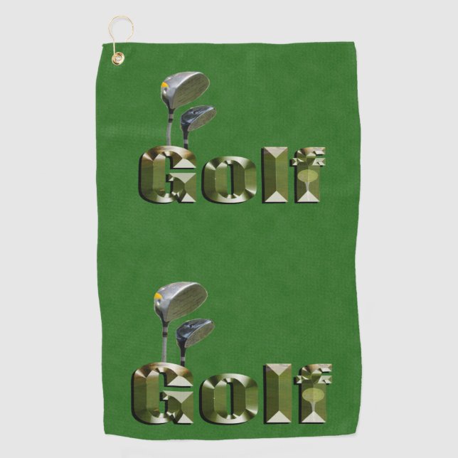 Serviette De Golf Clubs De Golf Sur Green Denim, (Devant)