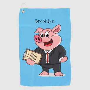 Serviette De Golf Cochon amusant en costume d'affaires dessin animé