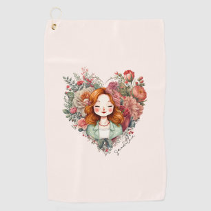 Serviette De Golf Coeur des fleurs - Femme encadrée dans le coeur fl