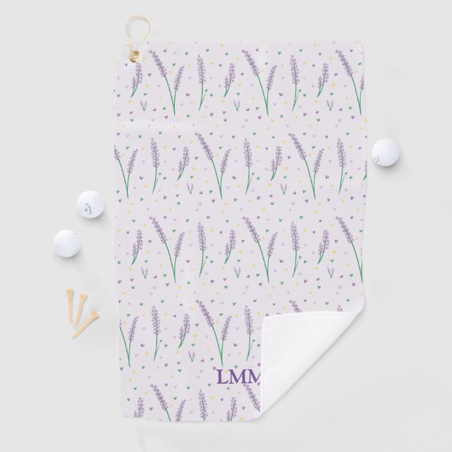 Serviette De Golf Coeurs Lavande Monogrammé Girly Pretty Golf (En situation)