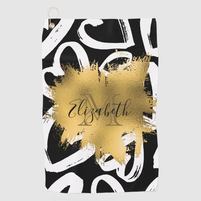 Serviette De Golf Coeurs Motif et Golden Foil (Devant)