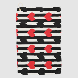 Serviette De Golf Coeurs Noirs Rouges Sur Bandes Blanches Noires