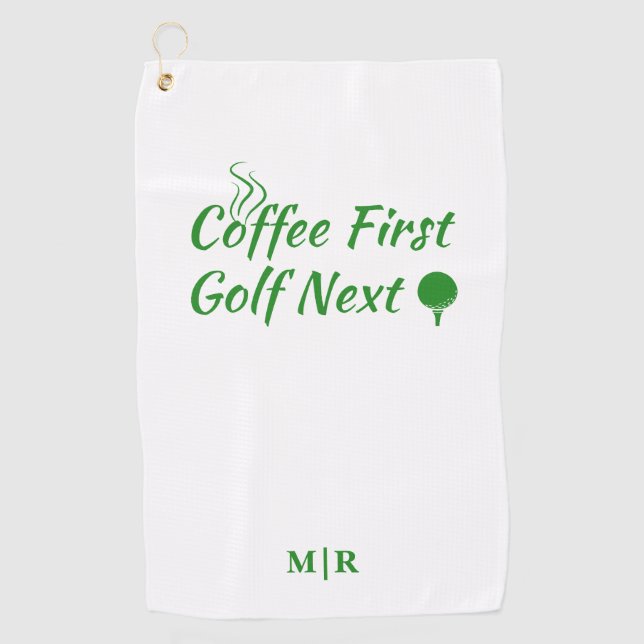 Serviette De Golf Coffee First Golf Next Humour Devis (Devant)