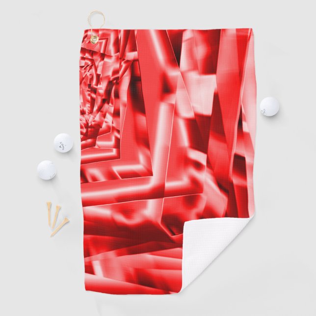 Serviette De Golf Coin de carrés inclinés, rouge vif à blanc (En situation)