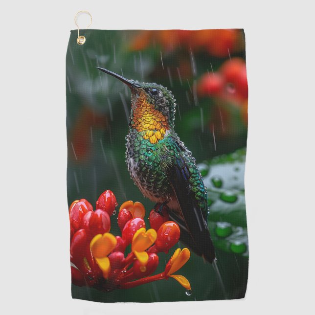 Serviette De Golf Colibri perché sur une fleur vive (Devant)