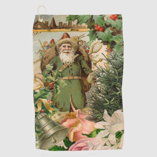 Serviette De Golf Collage de Noël Père Noël vert de l'ancien monde A (Devant)