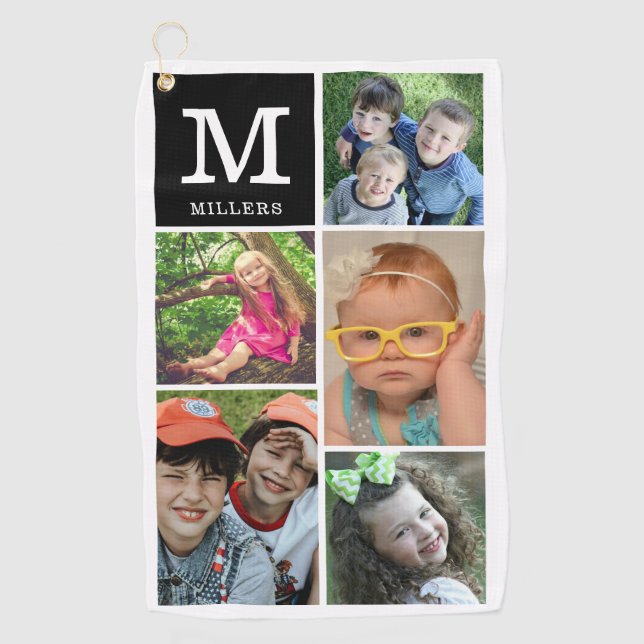 Serviette De Golf Collage de photos personnalisé 5 Nom de famille Mo (Devant)