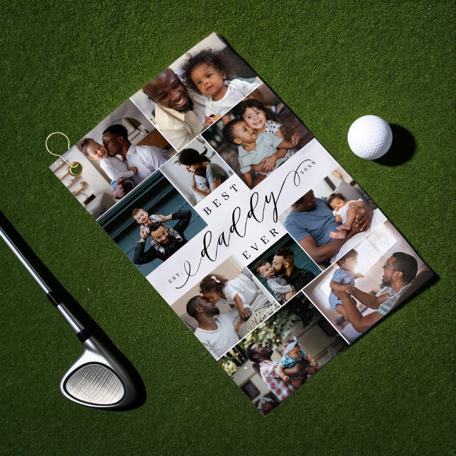 Serviette De Golf Collage photo de la Fête des pères de script Best  (Best Daddy Ever Script Fathers Day Photo Collage Golf Towel)